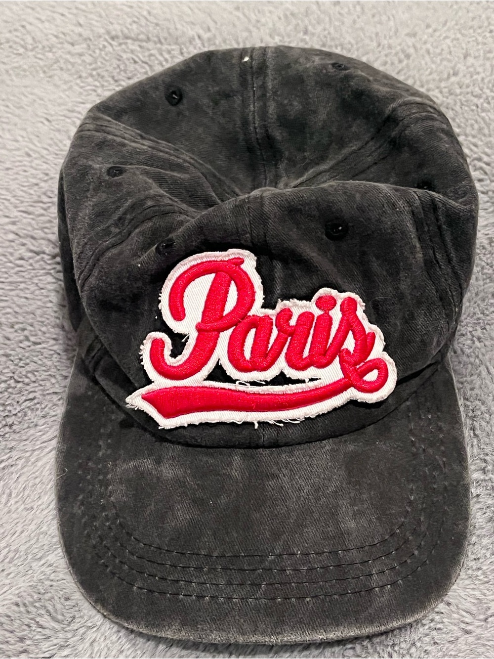 Red Paris Patch Charcoal Baseball Cap Vintage Fit One Size